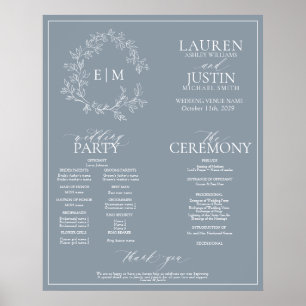 Poster Dusty Blue Leafy Crest Monogramme Programme de mar