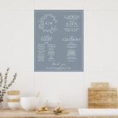 Poster Dusty Blue Leafy Crest Monogramme Programme de mar (Cuisine)