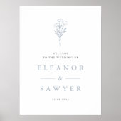 Poster Dusty Blue Minimalist Floral Bouquet Mariage (Devant)