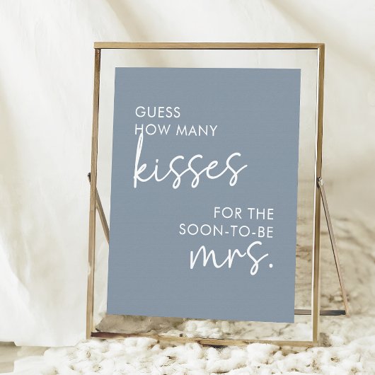 Poster Dusty Blue Minimalist Script Combien de Baisers Je