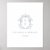 Poster Dusty Blue Monogram Crest Wedding (Devant)