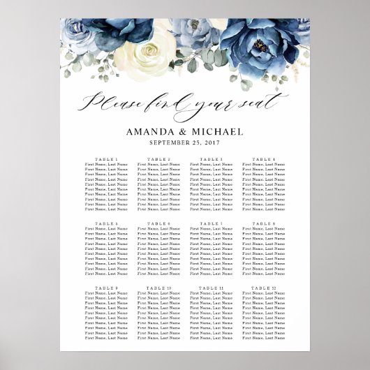 Poster Dusty Blue Navy Champagne Ivory Seat chart (Devant)