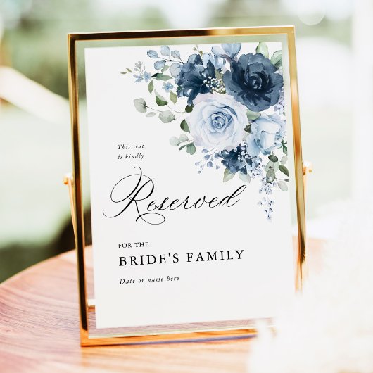Poster Dusty Blue & Navy Reserved Sign 5x7 Wedding Decor