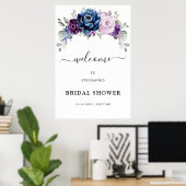 Poster Dusty Blue Purple Blooms Fête des mariées Welcome  (Bureau à domicile)