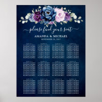 Dusty Blue Purple Navy Lilac Fleurit Carte de sièg