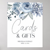 Poster Dusty Blue Rose Fleurs Mariage Carte & Cadeaux Po (Devant)