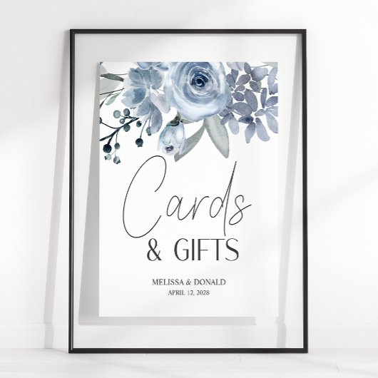 Poster Dusty Blue Rose Fleurs Mariage Carte & Cadeaux Po