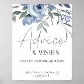 Poster Dusty Blue Roses Fleurs Mariages Conseils et souha (Devant)
