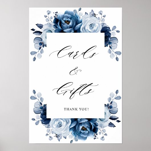 Poster Dusty Blue Slate Navy Botanique Cartes & Cadeaux (Devant)