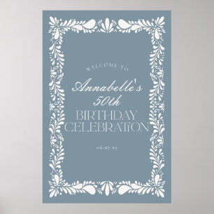 Poster Dusty Blue Talavera Fête d'anniversaire Bienvenue