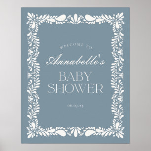 Poster Dusty Blue Talavera Fiesta Baby shower Bienvenue