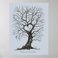 Dusty Blue Thumb Print Tree Mariage Livre d'invité