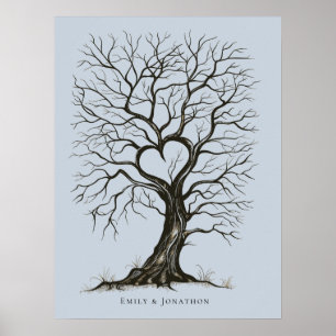 Poster Dusty Blue Thumb Print Tree Mariage Livre d'invité