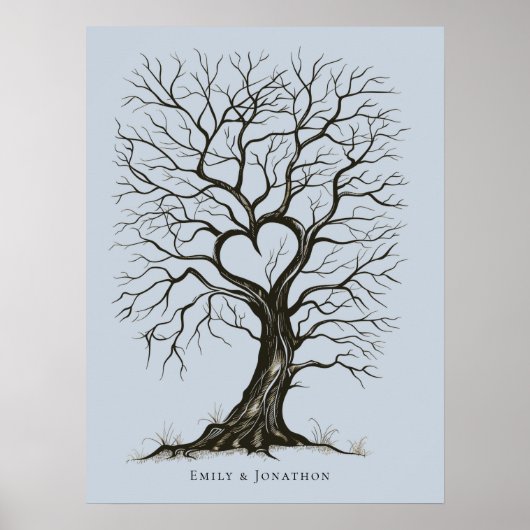 Poster Dusty Blue Thumb Print Tree Mariage Livre d'invité (Devant)