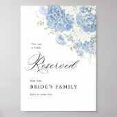 Poster Dusty Blue White Floral Reserved Sign 5x7 (Devant)