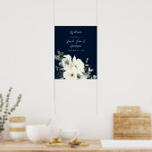 Poster Dusty Blue & White Floral Welcome Mariage- Navy (Cuisine)
