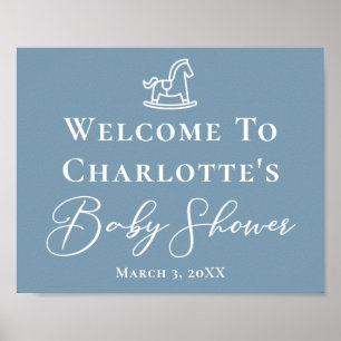 Poster Dusty Blue White Rocse Baby shower