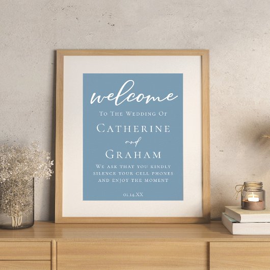 Poster Dusty Blue White Typographie Mariage côtier