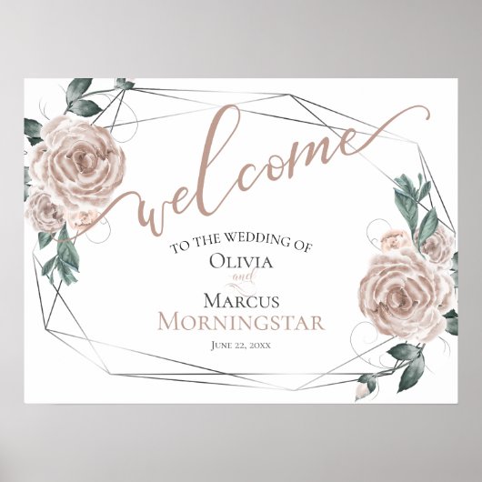Poster Dusty Blush rose Rustique Calligraphie Florale Bie (Devant)