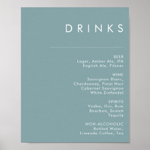 Poster Dusty Boho Blue Mariage Boissons Menu Sign