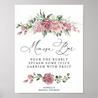Poster Dusty Pink Floral Bridal Shower Mimosa Bar
