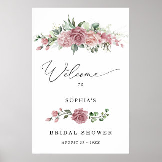 Poster Dusty Pink Floral Bridal Shower Welcome 