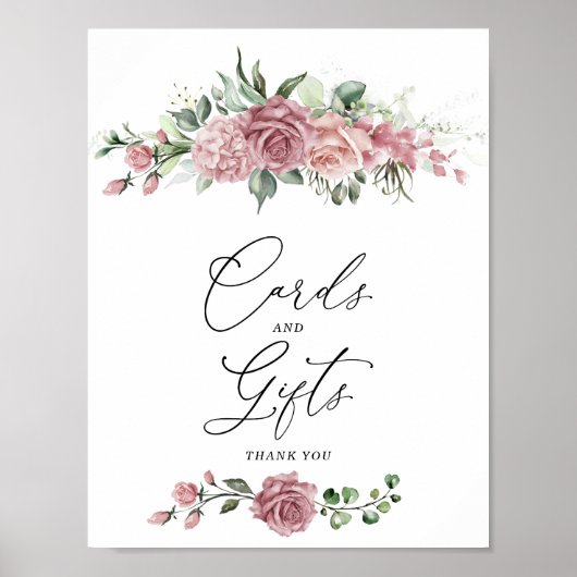 Poster Dusty Pink Floral Cards & Gifts Sign (Devant)