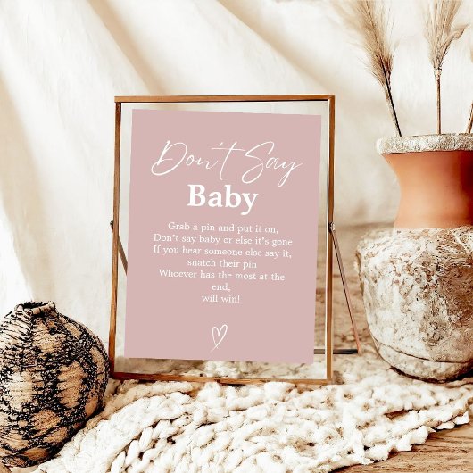 Poster Dusty Pink Ne pas dire Baby Baby shower Jeu signe