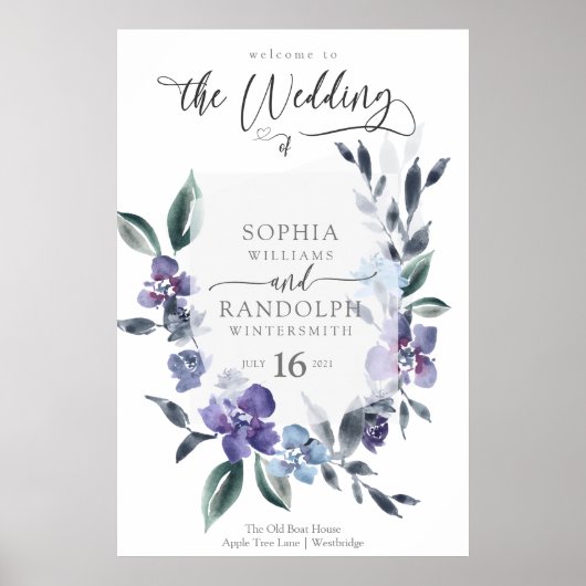 Poster Dusty Purple Floral Garden Invitation de mariage, (Devant)