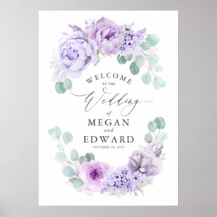 Poster Dusty Purple Floral Mariage Bienvenue
