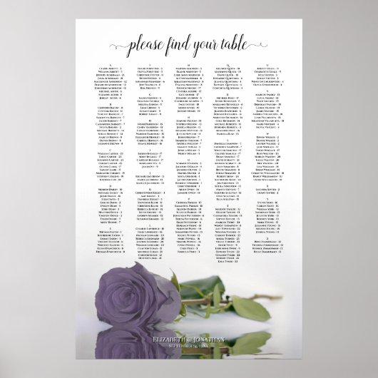 Poster Dusty Purple Rose Alphabetical Seating Chart (Devant)