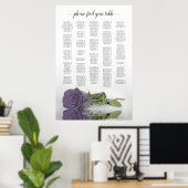 Poster Dusty Purple Rose Alphabetical Seating Chart (Bureau à domicile)