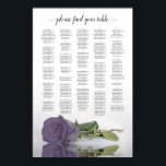 Poster Dusty Purple Rose Alphabetical Seating Chart<br><div class="desc">This gorgeous wedding seating chart features a photo of a long-stemmed dusty purple or lavender colored rose lying on its side reflecting in a pool of water with waves and ripples. The title reads "please find your table" in elegant lacy script calligraphy. There is space for the up to 250...</div>