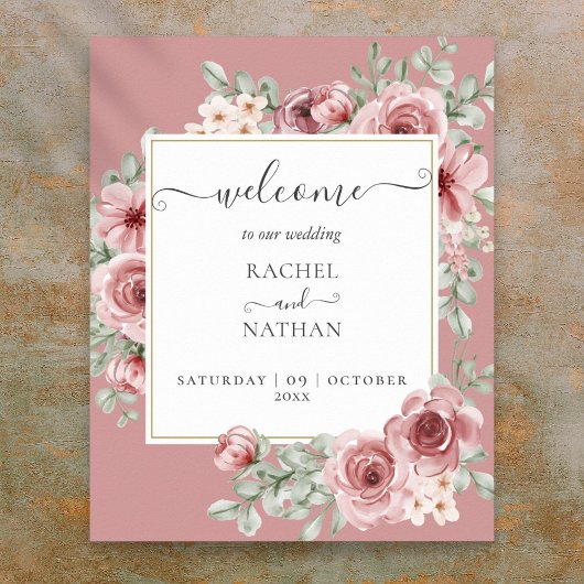 Poster Dusty Rose Floral Mariage Botanique Bienvenue