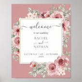 Poster Dusty Rose Floral Mariage Botanique Bienvenue (Devant)