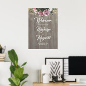 Poster Dusty Rose Floral Rustic Mariage Bienvenue (Bureau à domicile)