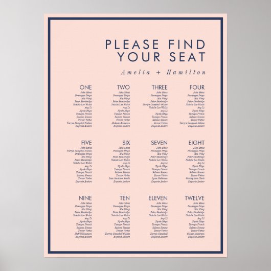 Poster Dusty Rose & Navy Moderne minimaliste Mariage Sièg (Devant)