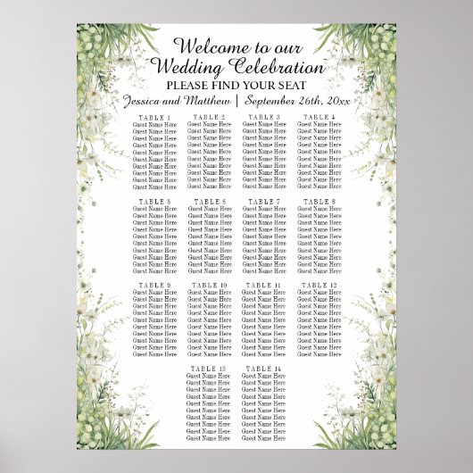 Poster Dusty Sage Green 14 Tables Siège Mariage (Devant)