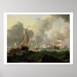 Poster Dutch Pinks and a British Frigate in Choppy Seas