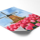 Poster Dutch Windmill Tulip Flower Field Watercolor Art (Coin)