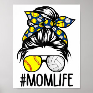 Poster Dy Mom Life Softll Volleyll Fête des Mères Chignon