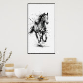 Poster Dynamic Black and White Horse (Cuisine)