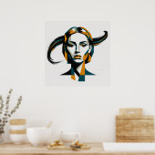Poster Dynamic Geometric Portrait with Swirling Accents (Cuisine)