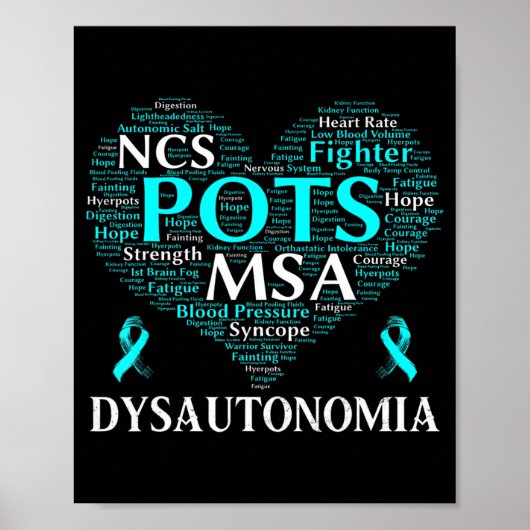 Poster Dysautonomia Sensibilisation au ruban Turquoise T- (Devant)