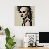 Poster Dystopian Woman Punk Rocker Mohawk and Piercing (Bureau à domicile)