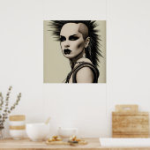 Poster Dystopian Woman Punk Rocker Mohawk and Piercing (Cuisine)