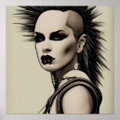 Poster Dystopian Woman Punk Rocker Mohawk and Piercing (Devant)