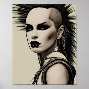 Poster Dystopian Woman Punk Rocker Mohawk and Piercing