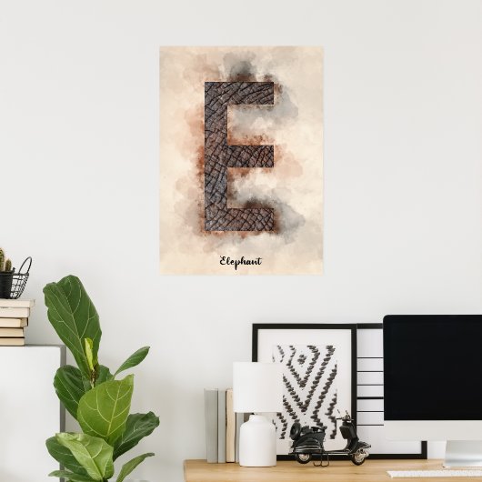 Poster E est pour Elephant (Bureau à domicile)