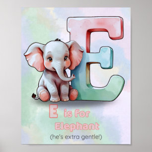 Poster E est pour Elephant - Joli Alphabet Animal Nursery